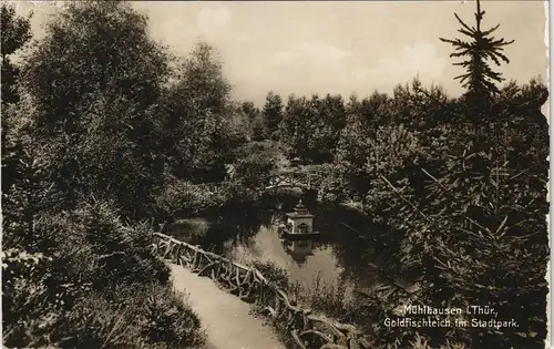 Ansichtskarte Mühlhausen (Thüringen) Goldfischteich im Stadtpark 1930