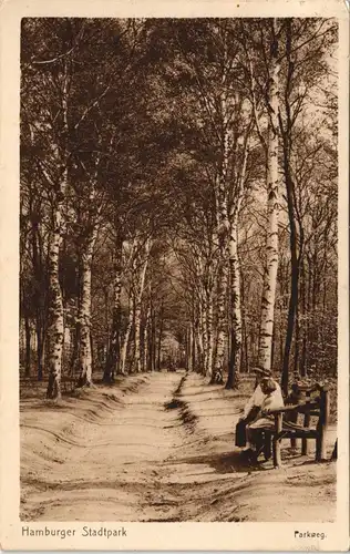 Ottensen-Hamburg Stadtpark, Parkweg - Birken Mutter und Kind auf Bank 1922