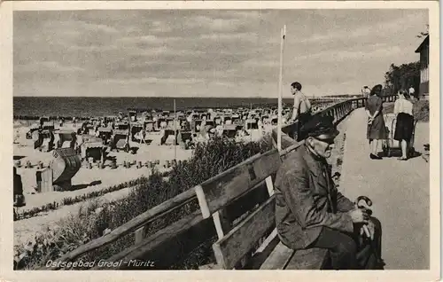 Ansichtskarte Graal-Müritz Seemann auf Bank, Promenade 1954