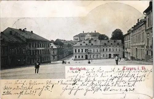 Ansichtskarte Treuen (Vogtland) Marktplatz 1904  gel. Ankunftsstempel Warnemünde