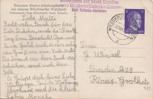 Ansichtskarte Wilschdorf-Dresden Dresdner Kinder-Erholungsheim 1942