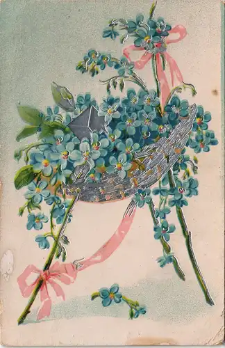 Künstlerkarte: Feilchen Silber-Prägekarte Brief 1911 Silberrand
