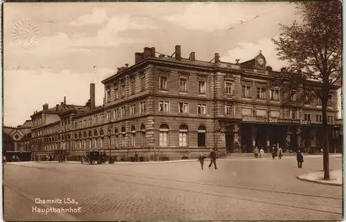 Ansichtskarte Chemnitz Straßen Partie am Bahnhof Hauptbahnhof 1926