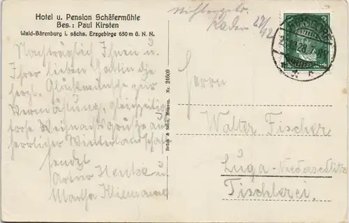 Waldbärenburg-Altenberg (Erzgebirge) Hotel Pension Schäfermühle im Winter 1928