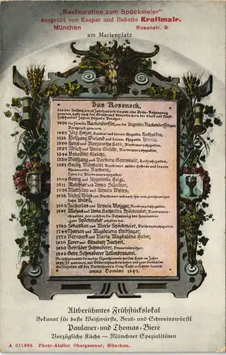 München ,, Restauration zum Spöckmeier" Marienplatz Rosenstraße 1911