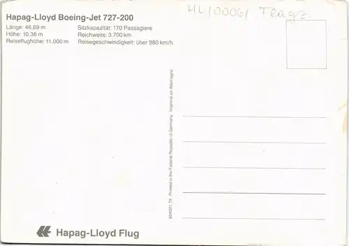 Ansichtskarte  Flugzeug Motiv-AK Airplane Hapag-Lloyd Flieger im Flug 1975