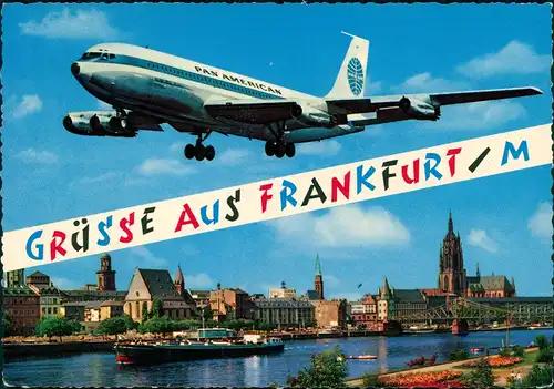 Flughafen-Frankfurt am Main Flughafen PAN AM Flugzeug und Stadt-Ansicht 1975