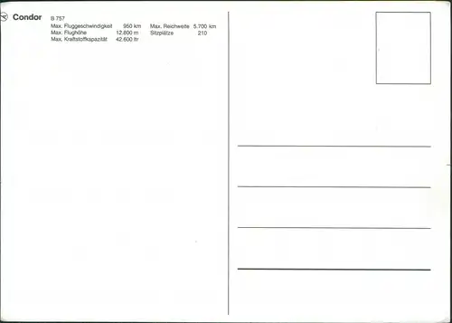 Ansichtskarte  Flugzeug Motiv-AK Airplane Fluggesellschaft CONDOR B 757 1990