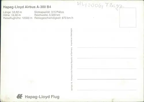 Ansichtskarte  Hapag-Lloyd Airbus A-300 B4 Flugzeug Motiv-AK Airplane 1990