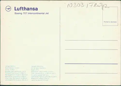 Boeing 707 Intercontinental Jet Lufthansa Flugzeug Motiv-AK Airplane 1975