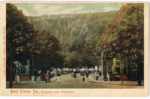 Ansichtskarte Bad Elster Eingang zum Badeplatz 1912