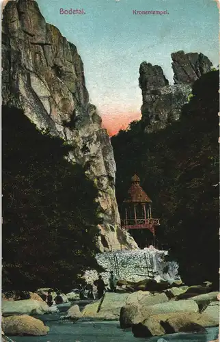 Ansichtskarte Thale (Harz) Bodetor / Bodethor - Kronentempel 1913