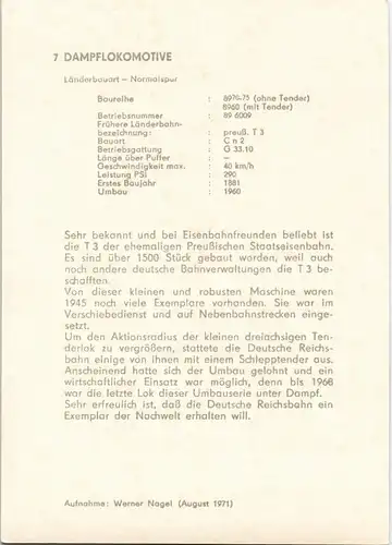 Ansichtskarte  Verkehr Eisenbahn Zug Dampf-Lokomotive DDR Baureihe 89 1971