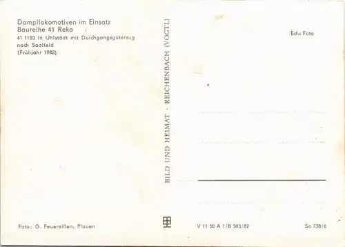 Uhlstädt-Kirchhasel Dampflokomotiven im Einsatz der Baureihe 41 Reko 1983