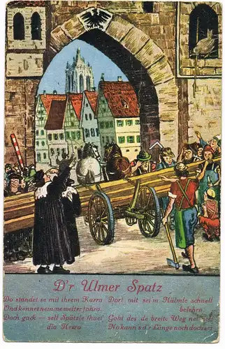 UlmDonau Künstlerkarte der Ulmer Spatz 1918  gel. Feldpostzstempel Neuulm
