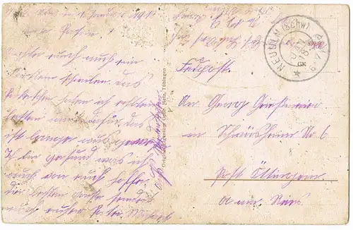 UlmDonau Künstlerkarte der Ulmer Spatz 1918  gel. Feldpostzstempel Neuulm