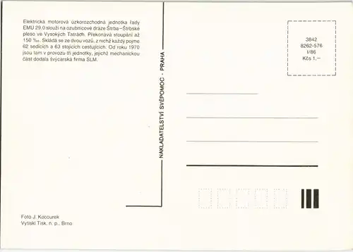.Tschechien Elektrická motorová úzkorozchodná jednotka řady 1986