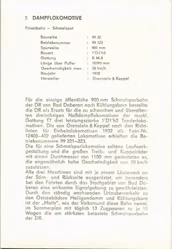 DDR Sammelkarte Eisenbahn Dampflokomotive Privatbahn Ostsee Region 1970