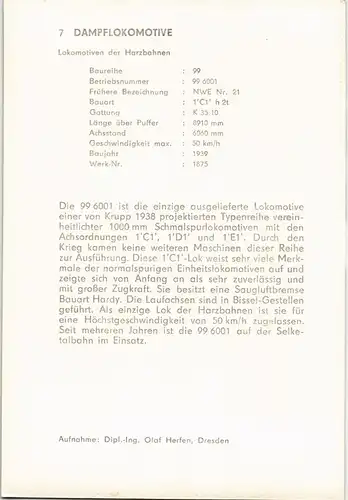 Lokomotive der Harzbahn DDR Sammlerkarte Dampflokomotive Eisenbahn 1970