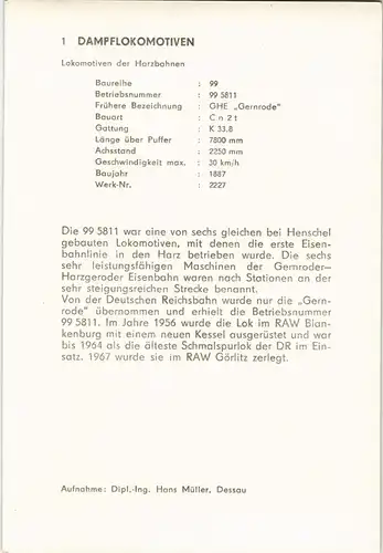 Ansichtskarte  DDR Sammlerkarte Dampflokomotive Eisenbahnlinie im Harz 1970