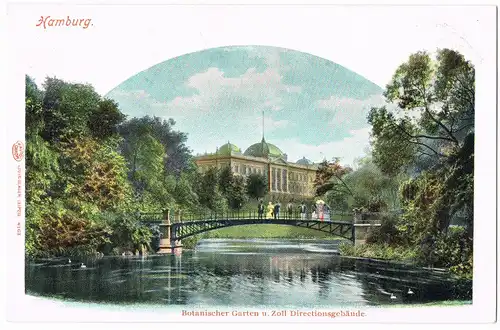 Ansichtskarte Hamburg Botanischer Garten - Brücke 1908 Passepartout