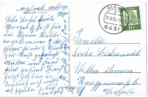 Ansichtskarte Kleba-Niederaula   1962   gelaufen mit Stempel KLEBA 6431