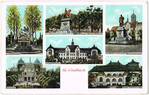 Mönchengladbach Mehrbild-AK Kriegerdenkmal  Lungen-Heilstätte uvm. 1910