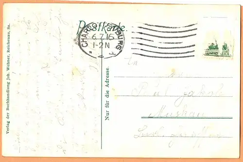 Postcard Reichenau in Sachsen Bogatynia Straßenpartie, Fabriken 1915