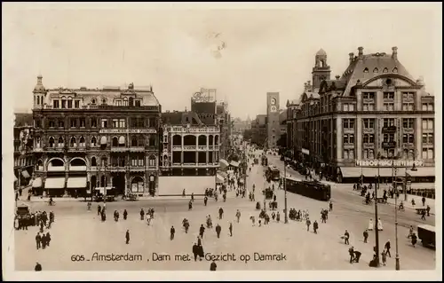 Postkaart Amsterdam Amsterdam Dam met Gezicht op Damrak 1929