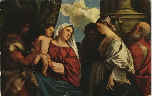Ansichtskarte  Tiziano Vecellio Maria mit dem Kinde und vier Heilige 1914