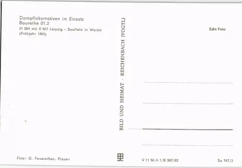Weida (Thüringen) Dampflokomotiven im Einsatz Baureihe 01.2 Leipzig-Saalfeld 1982