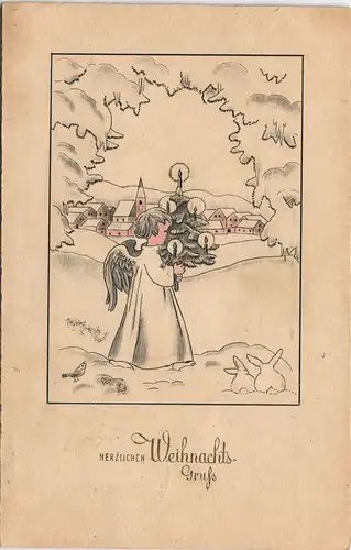 Ansichtskarte  Weihnachten Engel Kerze - Nachkriegskarte 1947