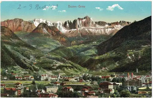 Cartoline Gries-Bozen Bolzano Blick auf die Stadt 1913