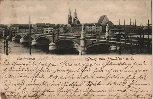 Ansichtskarte Frankfurt am Main Totale, Brücke - Straßenbahn 1915