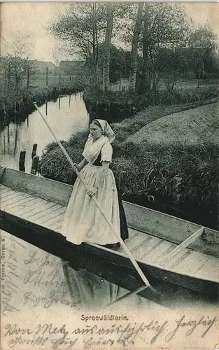 Ansichtskarte .Brandenburg Spreewälderin im Kahn - Typen Trachten 1906