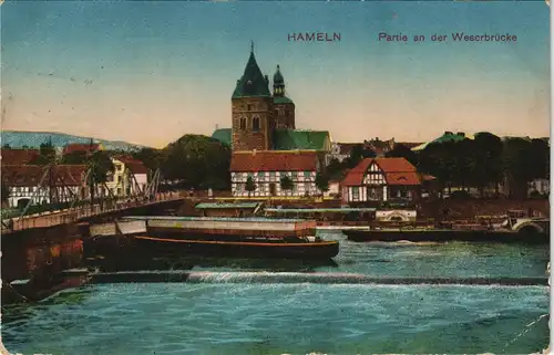 AK  Hameln Partie an der Weserbrücke 1915  gel. Feldpost REs. Lazarett Hameln