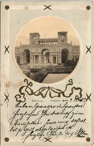 Potsdam Sanssouci Orangerie, Präge-Künstlerkarte 1902 Goldrand/Prägekarte