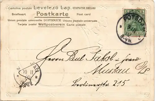 Potsdam Sanssouci Orangerie, Präge-Künstlerkarte 1902 Goldrand/Prägekarte