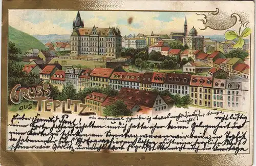 Postcard Litho AK Teplitz-Schönau Teplice Stadtpartie - Goldeffekt 1899