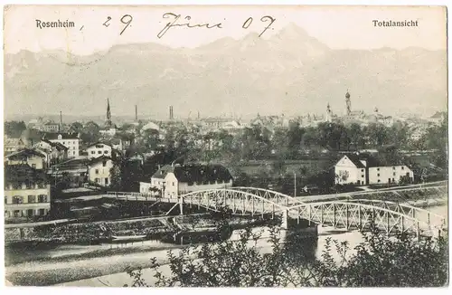 Ansichtskarte Rosenheim Panorama-Ansicht Stadt und Brücke 1907