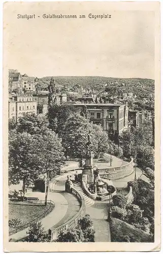 Ansichtskarte Stuttgart Galatheabrunnen am Eugenplatz 1930