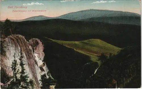 Ansichtskarte Bad Harzburg Rabenklippen mit Brockenblick 1916