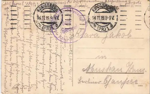 Königsberg (Ostpreußen) Калининград Schloß, Ostseite 1915  gel. Feldpost-Stempel