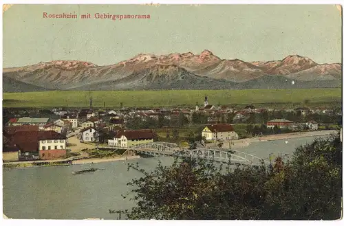 Ansichtskarte Rosenheim Panorama-Ansicht mit Gebirgspanorama 1908