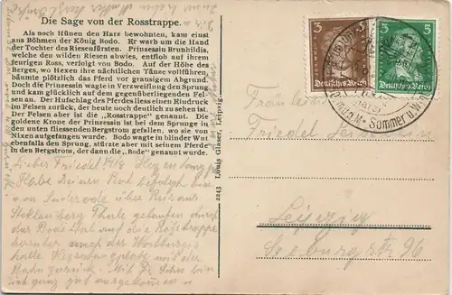 Ansichtskarte Thale (Harz) Roßtrappfelsen - Die Sage 1927