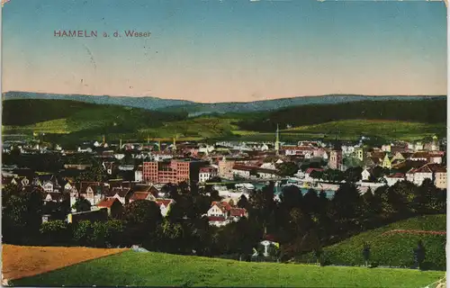 Ansichtskarte Hameln Stadt 1915  gel. Feldpost Stempel Reserve-Lazaret Hameln