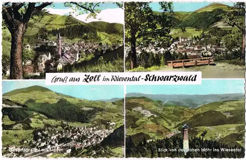 Ansichtskarte Zell im Wiesental Mehrbildkarte mit 4 Ortsansichten 1954