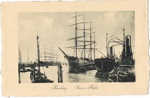 St. Pauli-Hamburg Hansa-Hafen, Segelschiffe (Harbour Scene) 1910