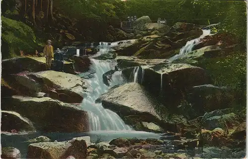 Ansichtskarte Wernigerode Steinerne Renne, Männer - Wasserfall 1909