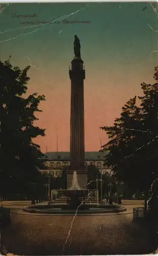 Ansichtskarte Darmstadt Ludwig-Denkmal mit Olbrichbrunnen 1915  gel. Feldpost